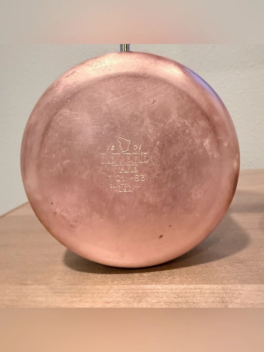 Vintage Revere Ware 1 Qt Copper Bottom Saucepan w/ Lid 1983 Clinton IL USA